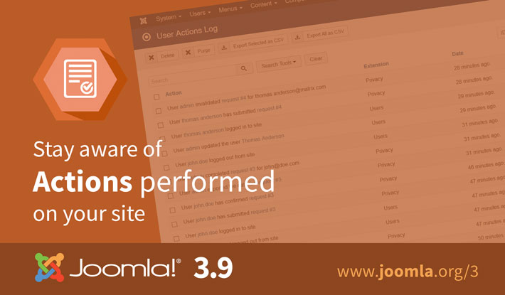 Joomla 3.9 Actions Log