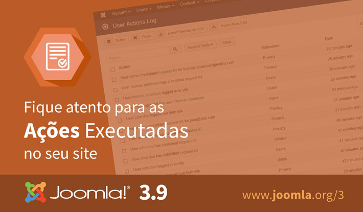 Joomla 3.9 Histórico de Ações