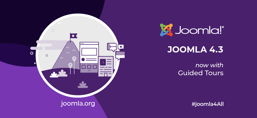 Joomla 4.3.0 Release Graphic. Use #joomla4All on social media to reference the release