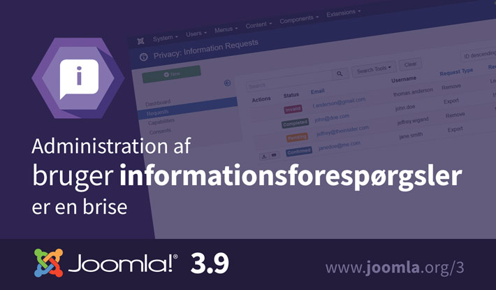Joomla 3.9 informationsforespørgsler