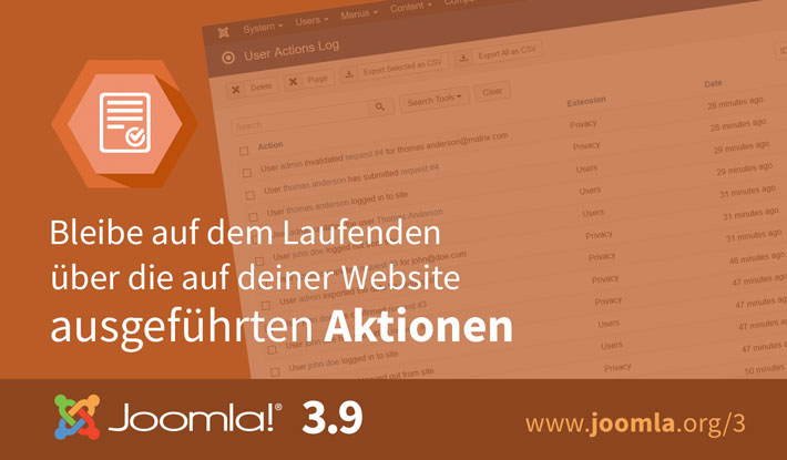 Joomla 3.9 Aktionsprotokoll