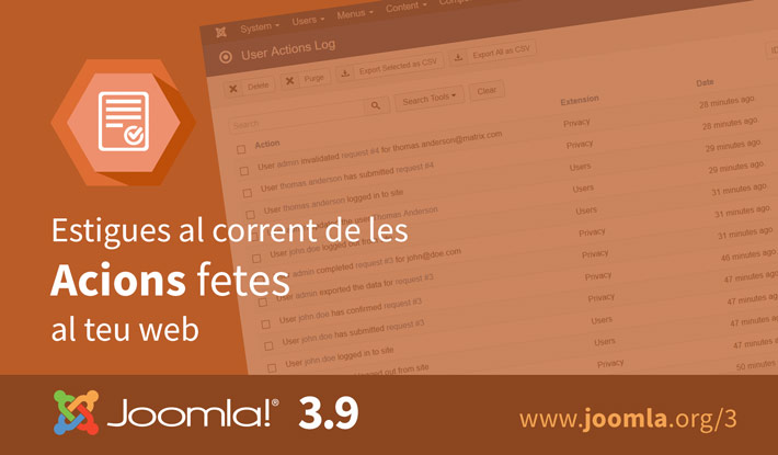 Joomla 3.9 Registre d'accions