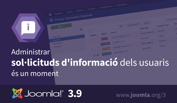 Joomla 3.9 Sol·licituds d'informació