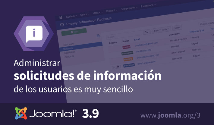 Solicitudes de información de Joomla 3.9