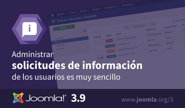 Solicitudes de información de Joomla! 3.9