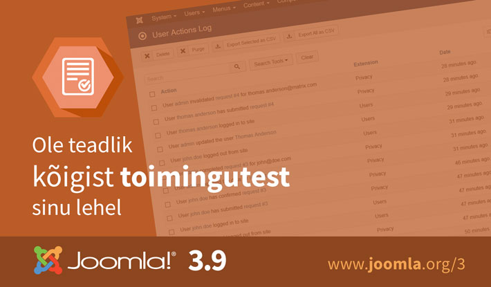 Joomla 3.9 toimingute logi
