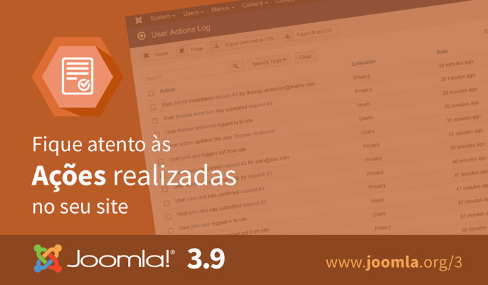 Joomla 3.9 - Registo de Ações
