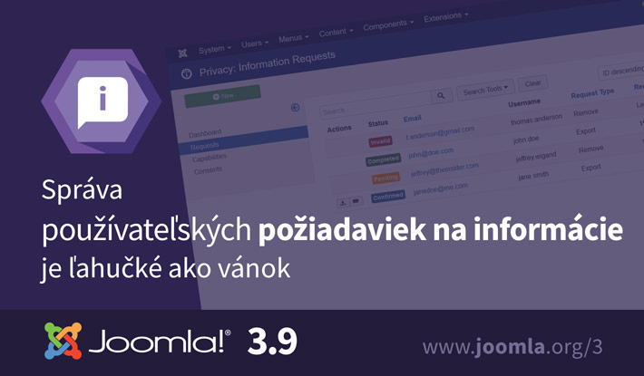 Joomla 3.9 požiadavky na informácie