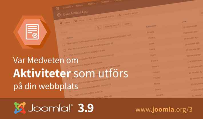 Joomla 3.9 Aktivitetslogg