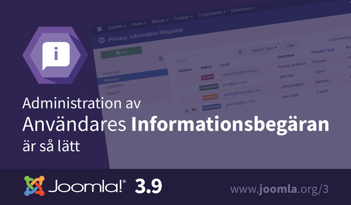 Joomla 3.9 informationsförfrågningar