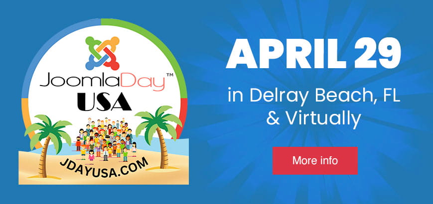 JoomlaDay USA 2026 on April 29 in Delray Beach, FL and virtually