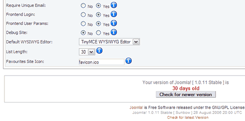 Joomla! 1.0.11 - Version Age Warning