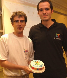 Brian Teeman and Johan Janssens celebating our first birthday. Happy Birthday Joomla!